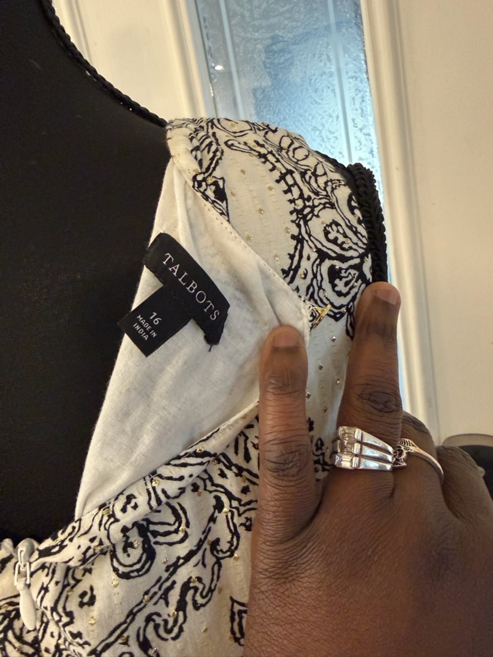 Talbots Black and White Paisley-Print Sleeveless Midi Dress - Picture 6 of 7